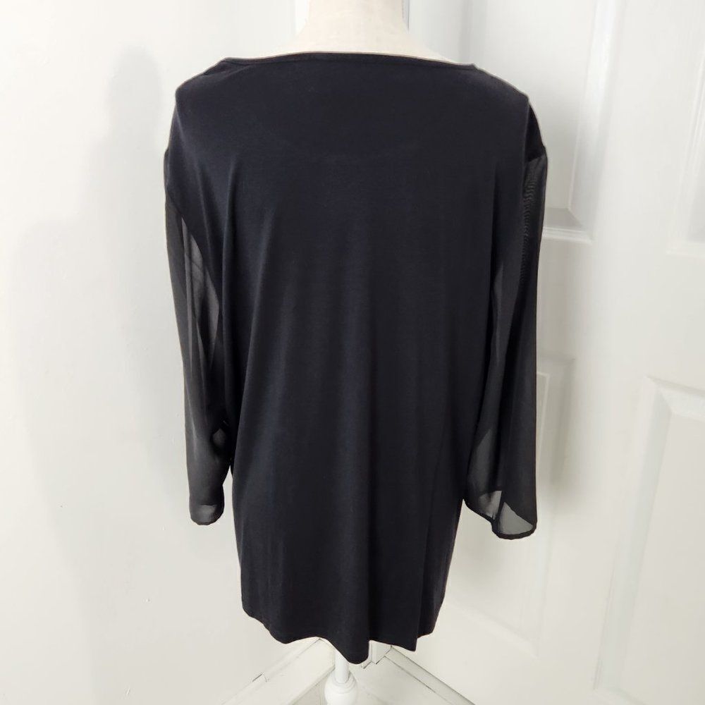 Chicos Top Womens 3 US XL Black Burnout Velvet Fringe Trim Goth Witch Festival - Picture 15 of 16